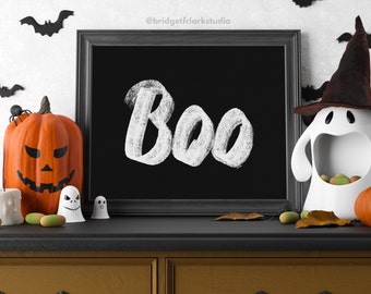 Boo Halloween Art Print, Boo Print, Minimalist Halloween, Modern Halloween Print, Black and White Halloween Decor, Large Artwork Print