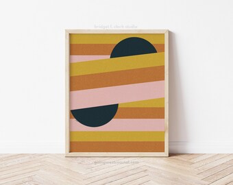 Modern Stripes, Printable Wall Art, Abstract Sun Art, Colorful Abstract Art, Room Decor for Teens, Geometric Wall Art, Modern Print Download