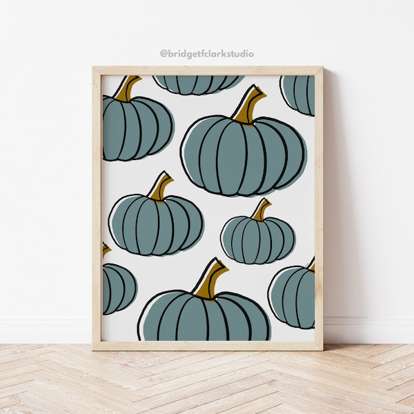 Blue Pumpkin Decor, Pumpkins Wall Art Printable, Pumpkin Art Print, Fall Printable Wall Art, Thanksgiving Decor Fall Kitchen, Halloween Sign