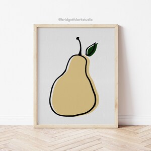 Pear Art Print, Printable Wall Art,  Mid Century Modern Wall Art Printable, Digital Prints, Fruit Kitchen Art, Kitchen Decor, Art Download