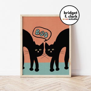 Cute Cat Print, Printable Artwork, Black Cat Decor, Cute Halloween Prints, Modern Halloween Printable Wall Art Prints, Halloween Decor,