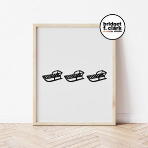 Slee decor, kerst afdrukbare muurkunst, zwart-witte kunst, kerst afdrukbaar, Boho Christmas decor, boerderij muur kunst afdrukbaar,