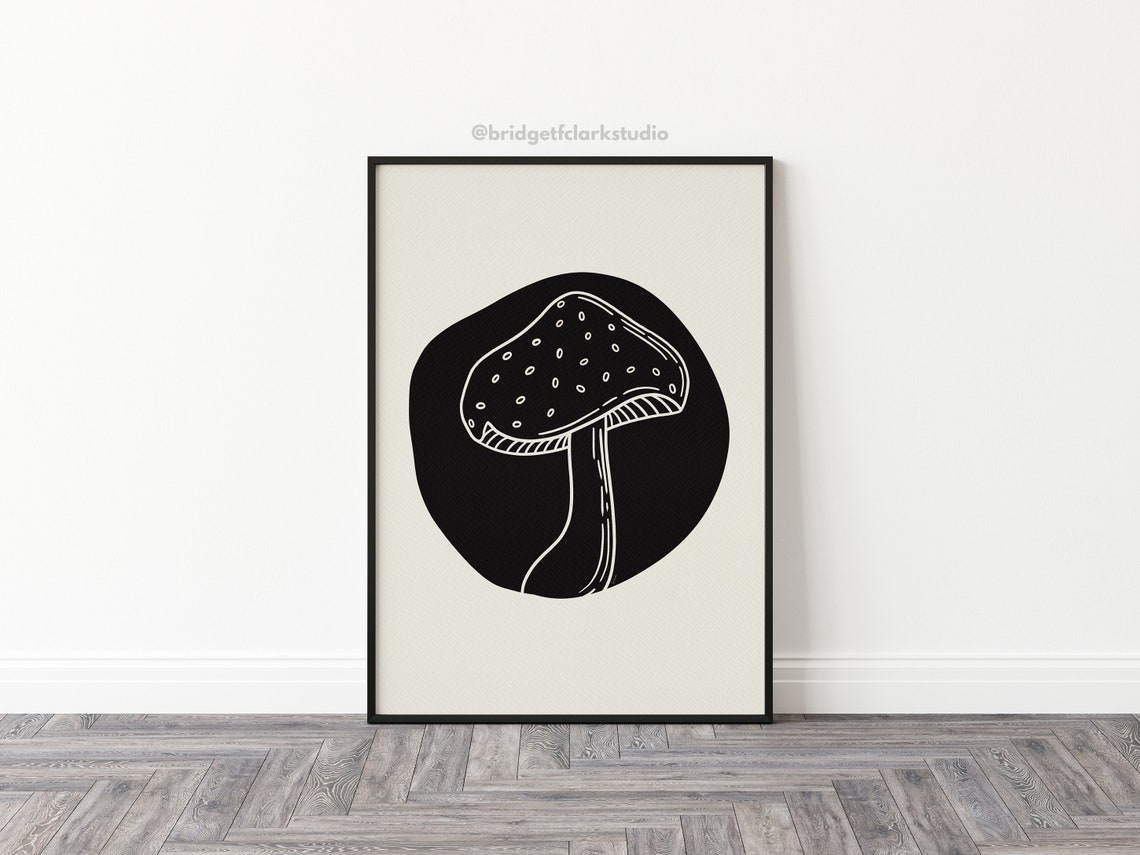 Mushroom Wall Art Printable, Black and White Art, Mushroom Art