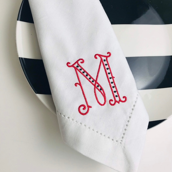 Hemstitch Napkins |  Monogrammed Embroidered Initial  | Cloth Napkin I Linen Napkin | Hemstitch Napkin |  Monogrammed Gift