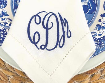 Monogrammed Linen Napkins, Custom Embroidered Initial, Wedding Dinner Personalized