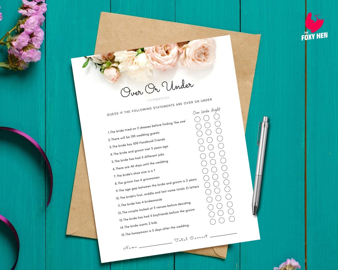 Over or Under Hen Party Game Instant Download & Printable Virtual Hen ...