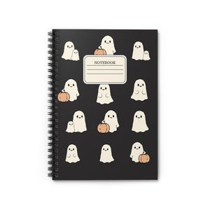 Cuaderno de Halloween con fantasmas adorables / Diario espeluznante negro / Cuaderno de otoño / Regalo para amantes de los fantasmas / Papelería gótica / Diario escolar y laboral
