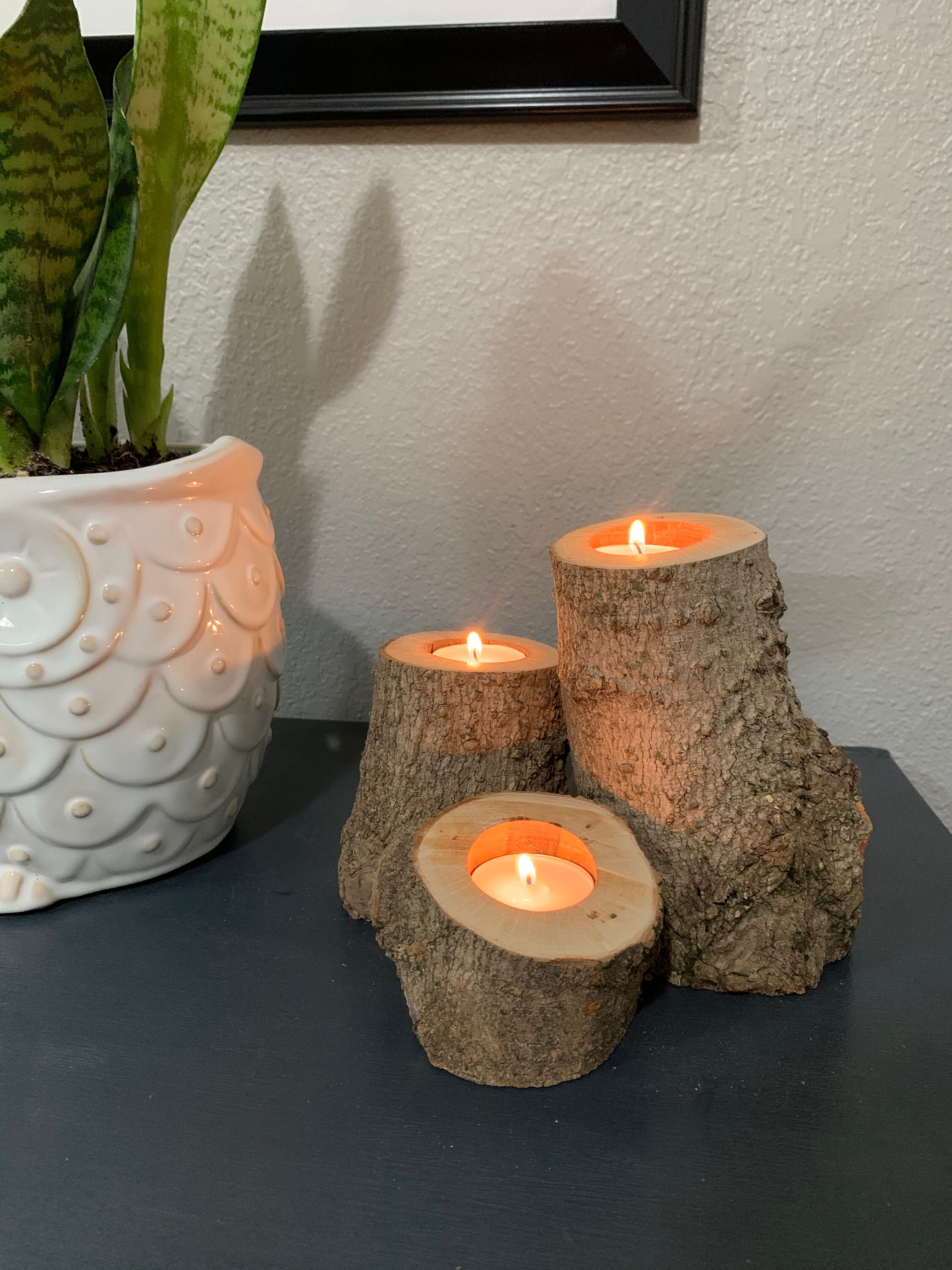 All Natural Wood Tea Light Set Etsy