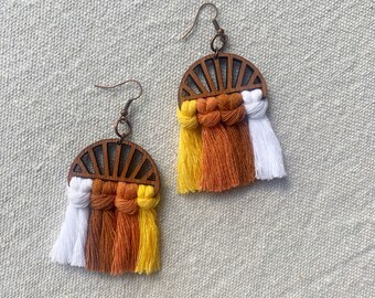 Sunshine on the Mountain Earrings Original Design Unique Gift Bohemian Style Hand Painted Natural Wood Jewelry Super Lightweight