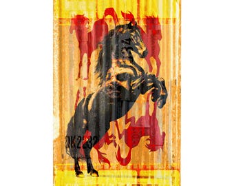 Rearing Stallion Matte Poster | Horse Silhouette, Vintage Yellow Red Artwork