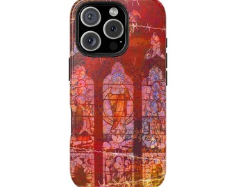 Stained Glass Angel Tough Phone Case | Red Vintage Church Window Pattern