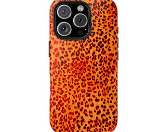 Orange Leopard Print Tough Phone Case | Wireless Charging