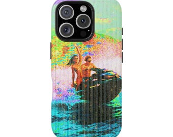 Vintage Surf Jet Ski Scene Phone Case | Retro Beach Waves, Neon Colors