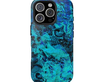 Blue Teal Lace Snake Skin Phone Case | Turquoise Reptile Pattern