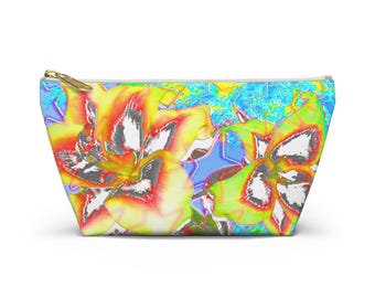 Neon Floral Pattern Accessory Pouch | T-Bottom Makeup Bag