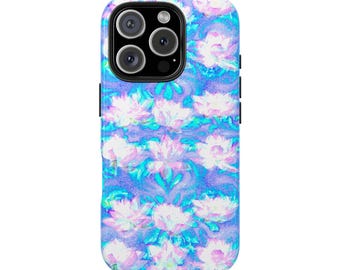Iridescent Watercolor Lotus Tough Phone Case | Blue Purple Floral Phone Case