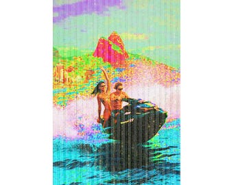 Vintage Beach Jet Ski Scene Matte Vertical Poster | Rio Sugarloaf Pop Art