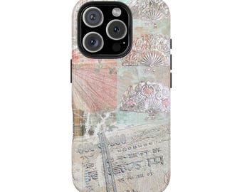 Vintage Fan Collage Phone Case | Floral Music Sheet Beach Parasol