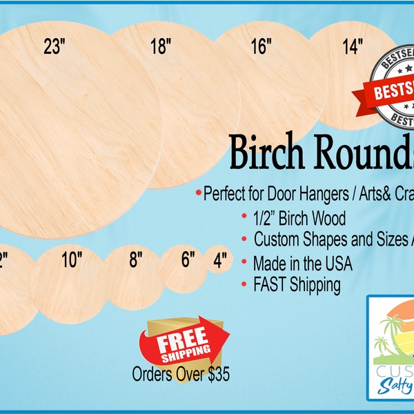 Plywood Rounds / Wood Rounds / 1/2" | Pack of Circles | Round Wooden Blanks | B Birch Wood Circle | Door Hanger Blanks | Plywood Circles