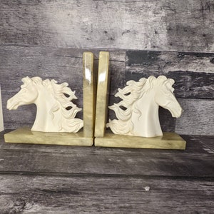 Pair of Onyx and Bisque Horse Head Bookends