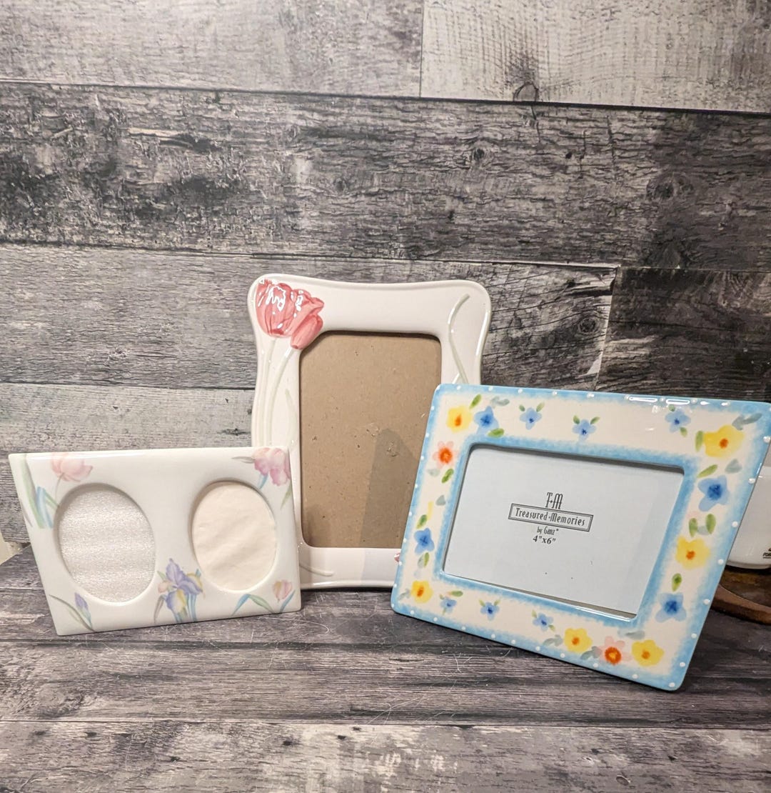 Trio of Floral Milk Glass Frames - Etsy
