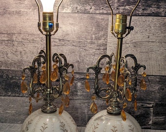 Pair of MidCentury Carnival Glass Lamps