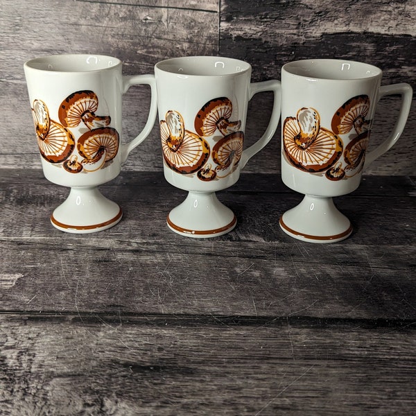 Trio of Mushroom Pedestal Coffee Mugs