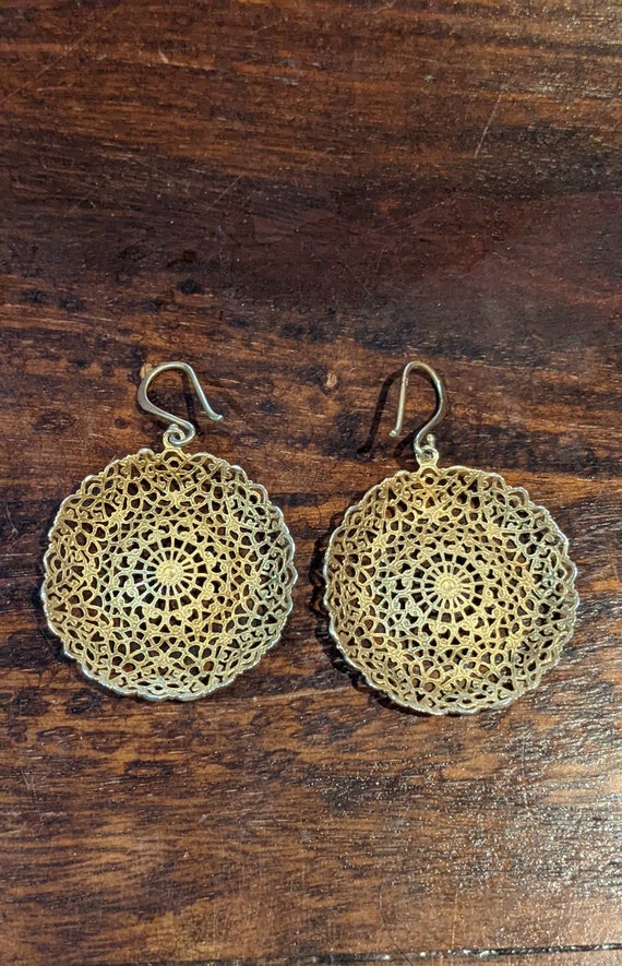 Ornate Brass Filigree Pierced Ear Earrings - image 3