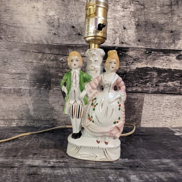 Vintage Porcelain Couple Boudoir Lamp