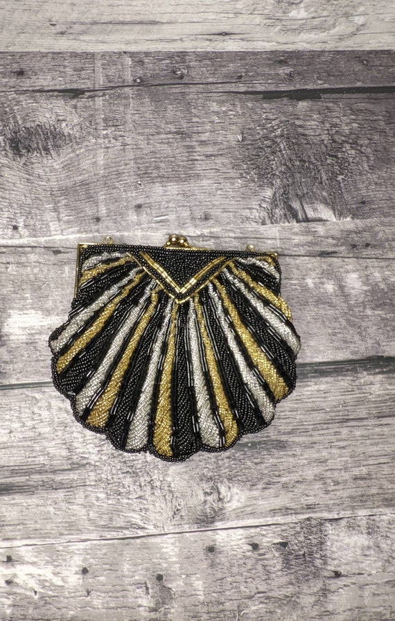 Buy La Regale Black Gold and Silver Clamshell Beaded Clutch Ca Online in  India 