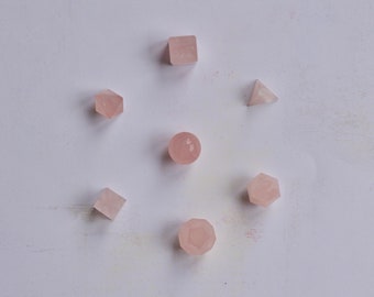 Rose Quartz Reiki Charged Sacred Geometry Crystal Set/ 7 Pieces/ Platonic Solids