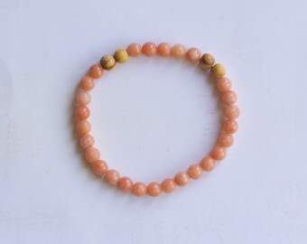 Peach Calcite and Palo Santo Bracelet/ Stretch Bracelet/ Reiki Charged/ 8mm Beads/ Design 11