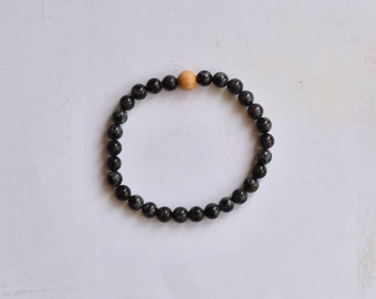 Indigo Gabbro and Palo Santo Bracelet/ Stretch Bracelet/ Reiki Charged/ 6mm Beads and One 8mm Palo Santo Bead/ Design 2