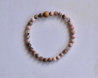 Rhodochrosite and Sandalwood Bracelet/ Stretch Bracelet/ Reiki Charged/ 6mm Beads and One 8mm Palo Santo Bead/ Design 2