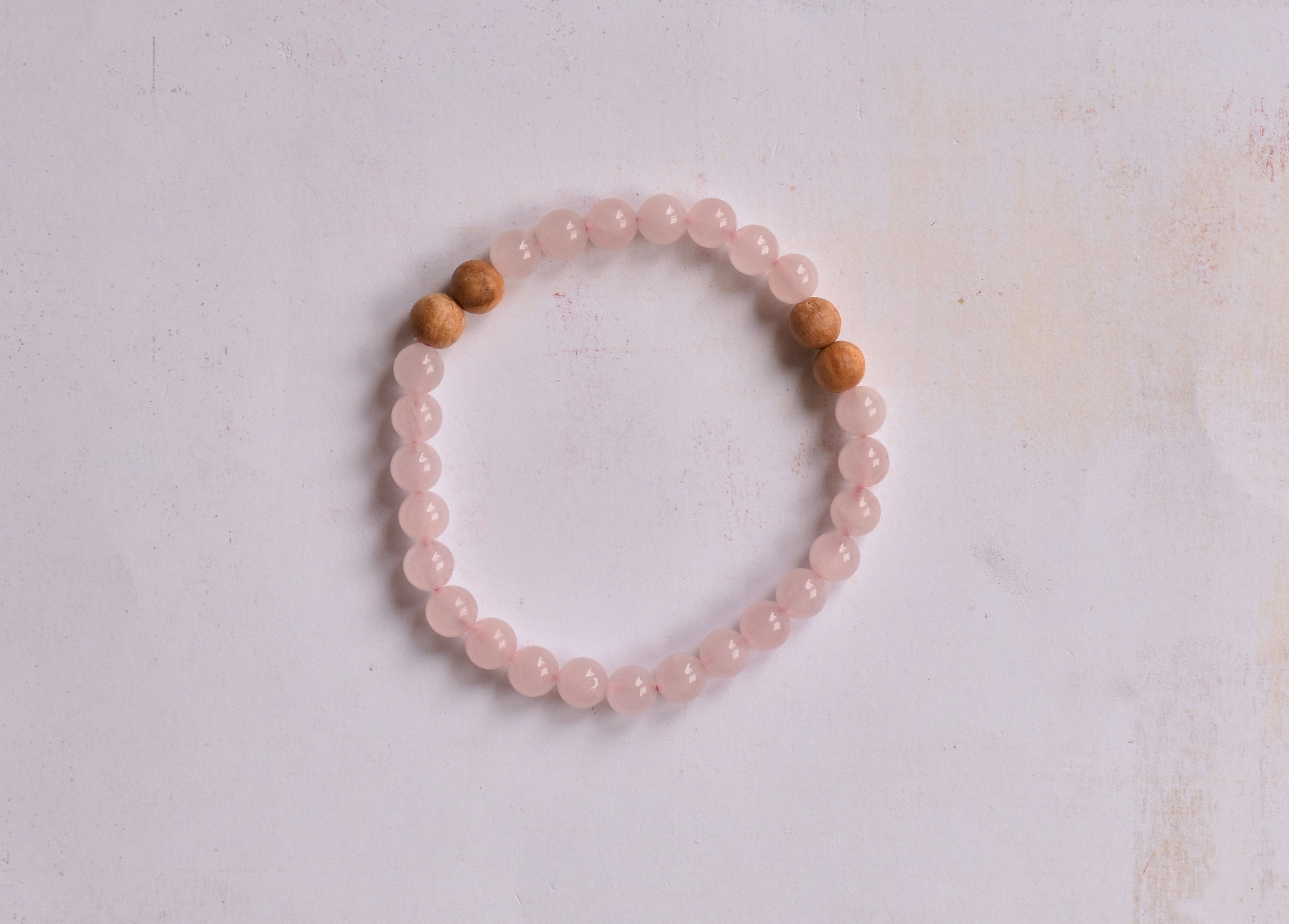 Rose Quartz and Palo Santo Bracelet/ Stretch Bracelet/ Reiki Charged/ 6mm Beads/ Design 11