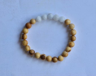 Celestite and Palo Santo Bracelet/ Stretch Bracelet/ Reiki Charged/ 8mm Beads/ Design 4