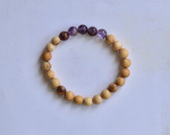 Super Seven and Palo Santo Bracelet/ Stretch Bracelet/ Reiki Charged/ 8mm Beads/ Design 4