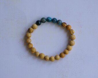 Apatite and Palo Santo Bracelet/ Stretch Bracelet/ Reiki Charged/ 8mm Beads/ Design 4