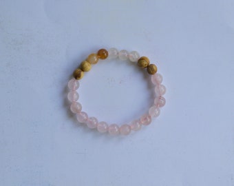 Golden Healer Quartz + Rose Quartz and Palo Santo Bracelet/ Stretch Bracelet/ Reiki Charged/ 8mm Beads/ Design 11