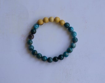 Apatite and Palo Santo Bracelet/ Stretch Bracelet/ Reiki Charged/ 8mm Beads/ Design 5