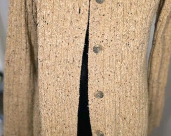 Vintage Evan-Picone Tan Strick-Cardigan, gemütlicher Cottage-Strickpullover, Tweed-Wollmischung, Größe M