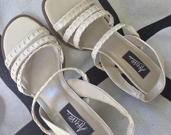 Attiva Vintage Off White Woven Leather Sandals Boho Minimalist Slingbacks Size 8