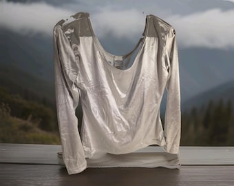 Vintage Y2K Guess Silver Disco Metallic Shimmer Top, Größe L