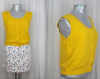 Vintage 1990s Size Medium/Large Yellow Cotton Button Front Vest