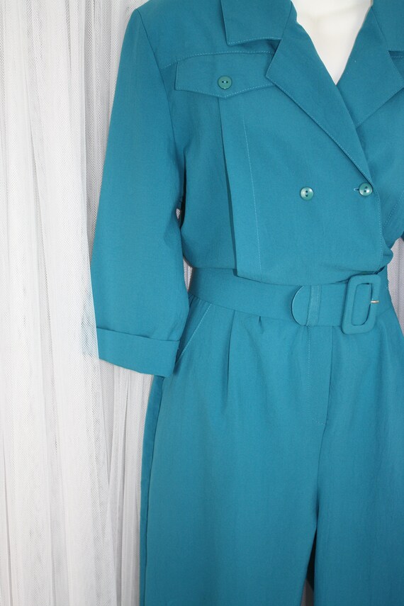 1980s Vintage Size M/L Turquoise Jumpsuit Double … - image 4