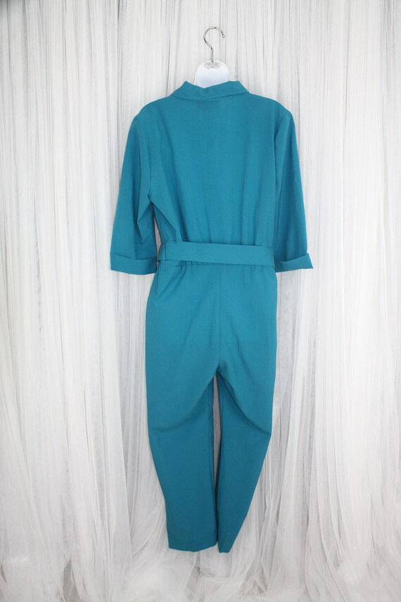 1980s Vintage Size M/L Turquoise Jumpsuit Double … - image 5