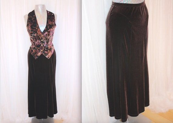 1990s Vintage Up To Size XL Chocolate Brown Velvet