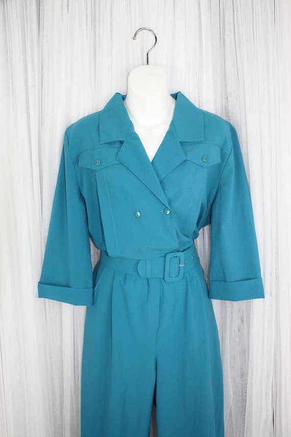 1980s Vintage Size M/L Turquoise Jumpsuit Double … - image 3
