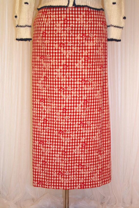 1980s Size M/L Vintage Red Plaid Maxi Skirt Draws… - image 2