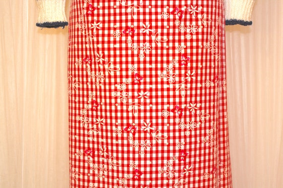 1980s Size M/L Vintage Red Plaid Maxi Skirt Draws… - image 3